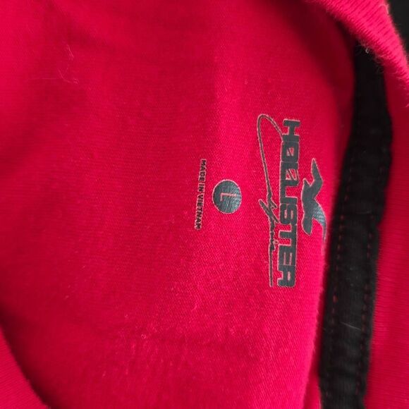 Hollister Men's Size Large Red Black White Logo Long Sleeve T-Shirt - Picture 2 of 5